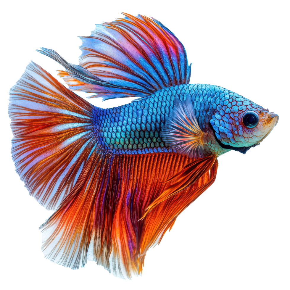 Colorful betta fish swimming gracefully on a pristine transparent background, showcasing vibrant fins and scales, Betta Fish on transparent background png