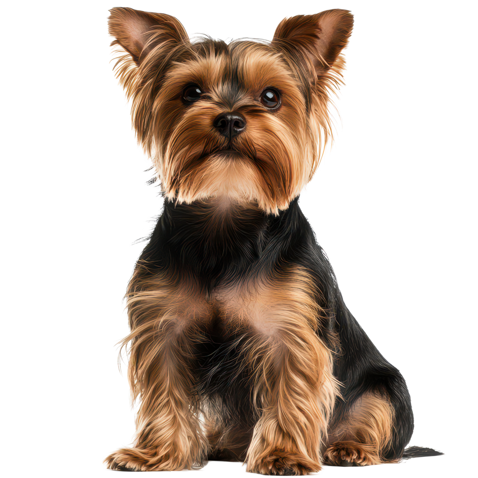 A beautiful Yorkshire Terrier sitting gracefully against a transparent background, Beautiful Yorkie isolated on transparent background png