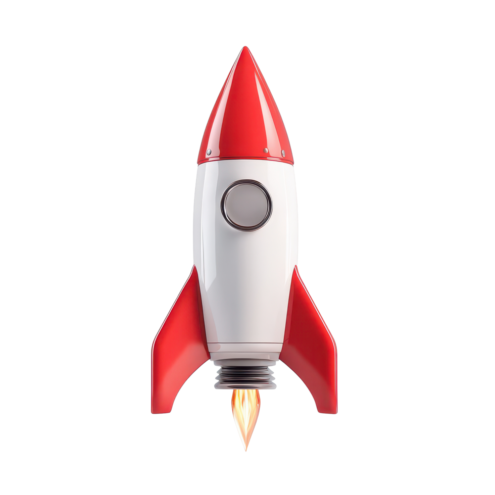 A rocket launches into the cosmos, symbolizing innovative ventures in the space, 3D rocket in space Business startup and business growth concept, isolated on transparent background png