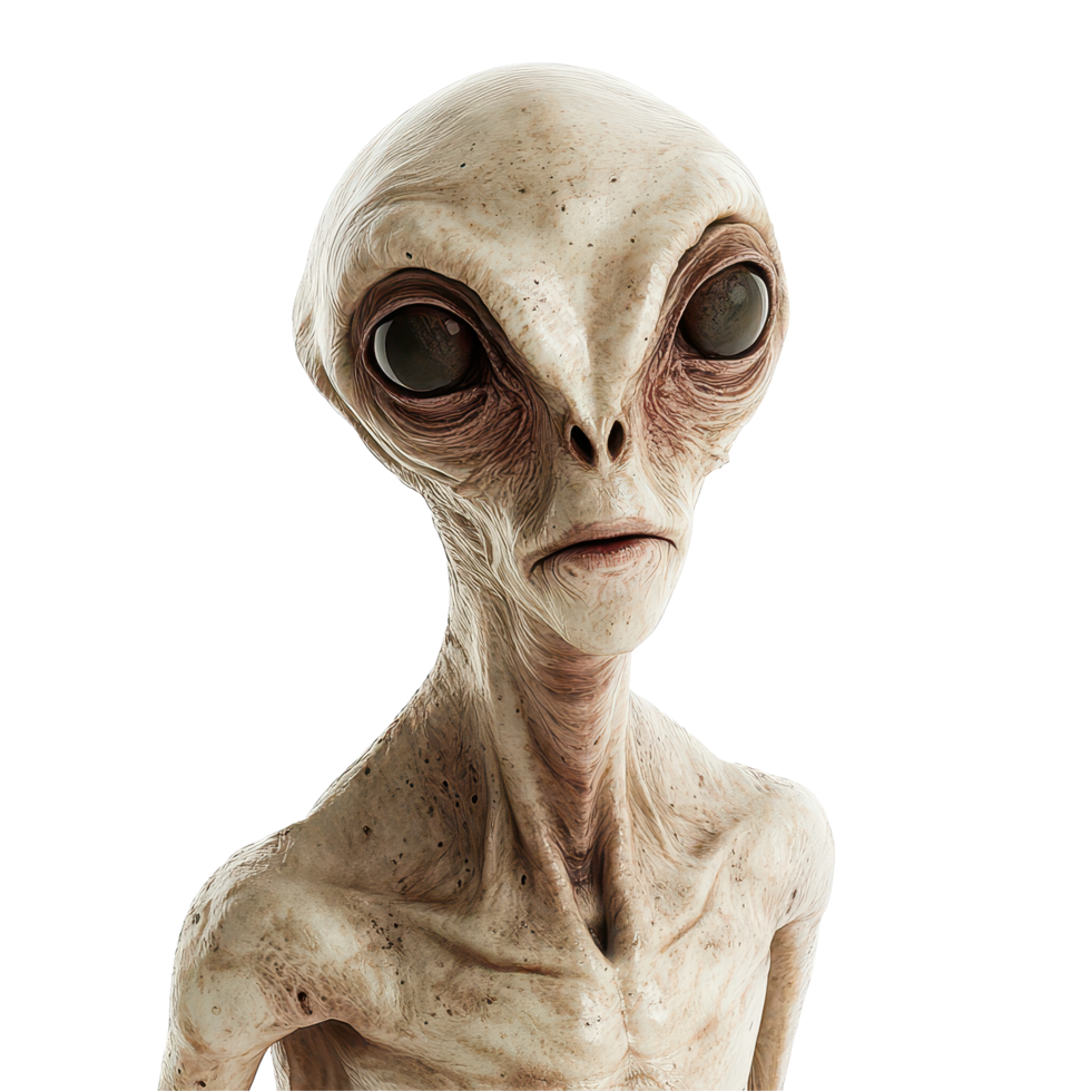 Intriguing extraterrestrial being stands on a transparent background, captivating viewers with its unique appearance, Beautiful Alien - Extraterrestrial Being on transparent background png