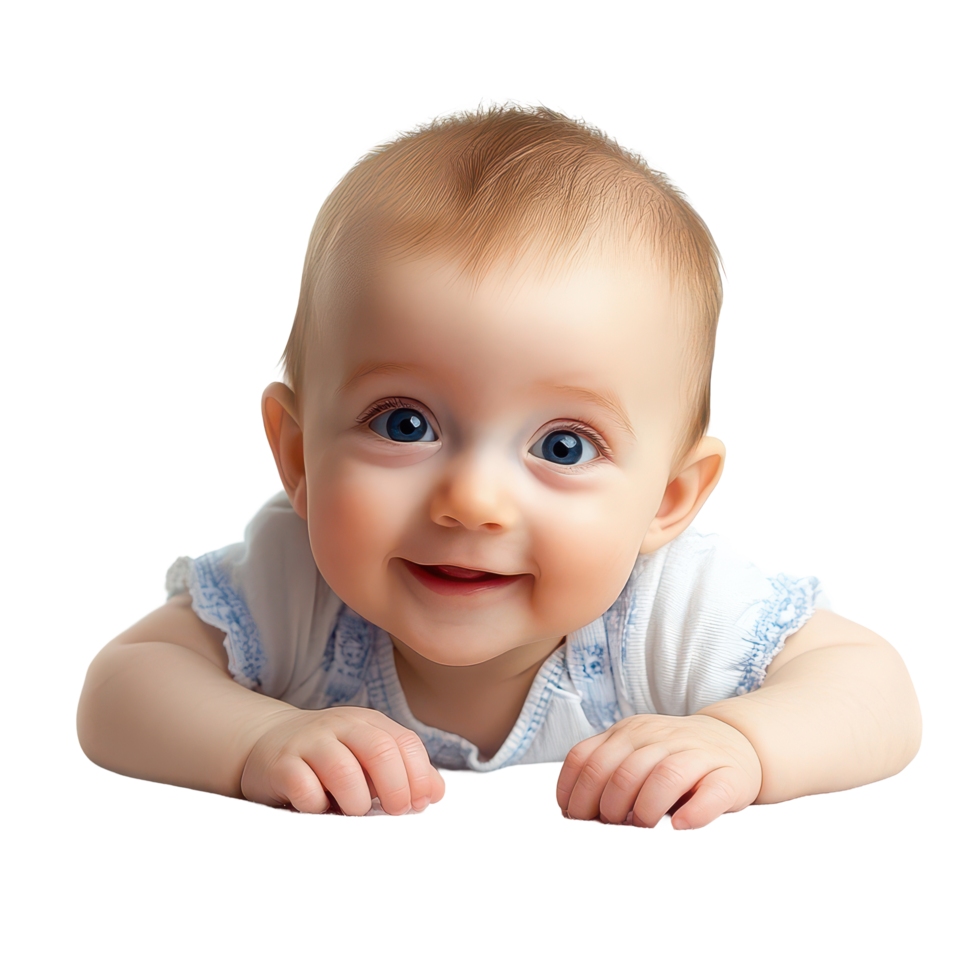 Cute baby boy with bright blue eyes smiling while lying on a soft surface at home during daytime, Baby child cute newborn toddler infant baby boy, transparent background. png
