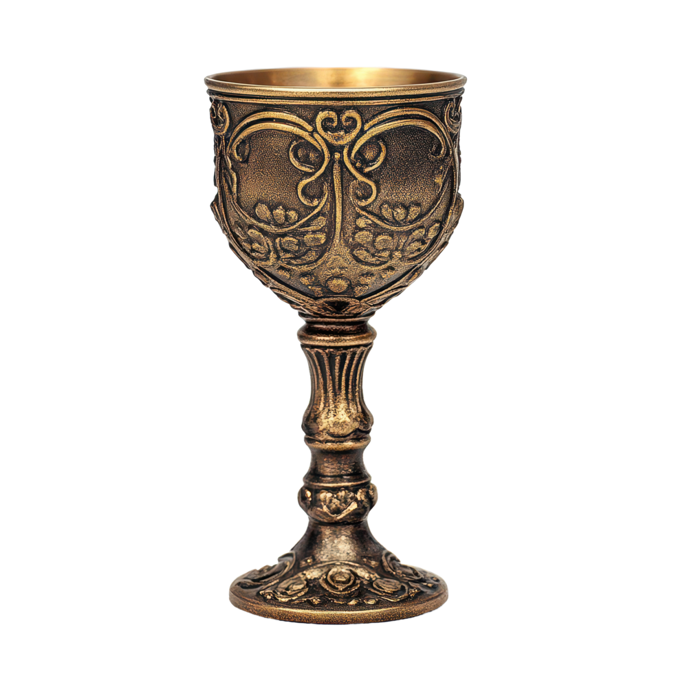 Antique goblet featuring ornate design isolated against a transparent background for decorative display, antique goblet isolated on transparent background png