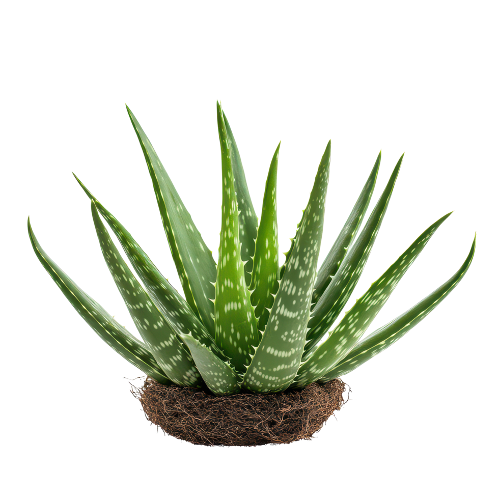 Aloe Vera plant showcasing vibrant green leaves with distinctive patterns, isolated against a transparent background, Aloe Vera plant isolated on transparent backgroundimage png