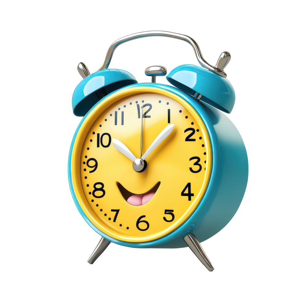 Cartoon alarm clock character with a friendly smile isolated on a transparent background inviting cheerful mornings, Alarm clock cartoon character isolated on transparent background png