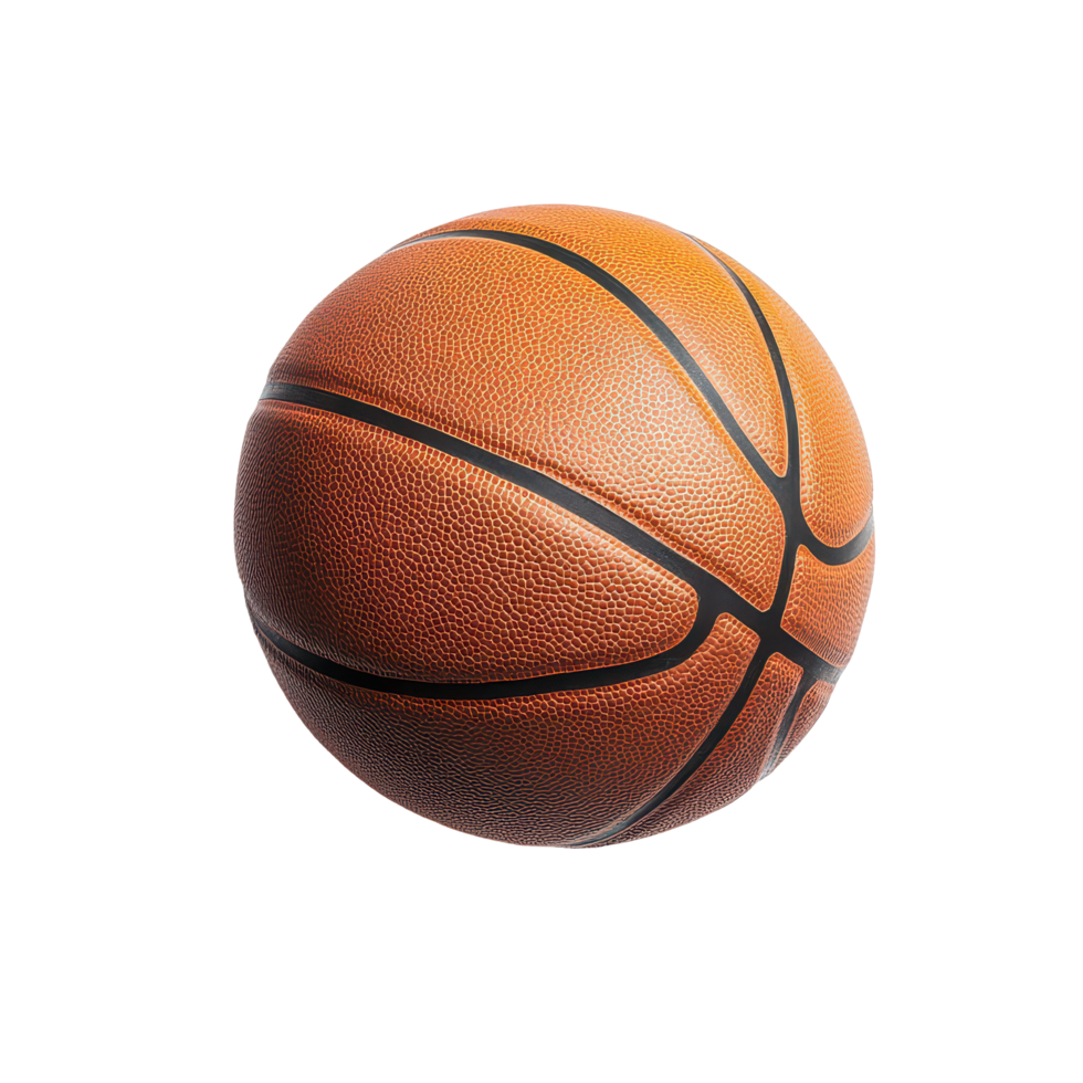 A basketball on a clean transparent background, emphasizing the texture and seams of the sports ball in clear focus, Basketball isolated on transparent background png