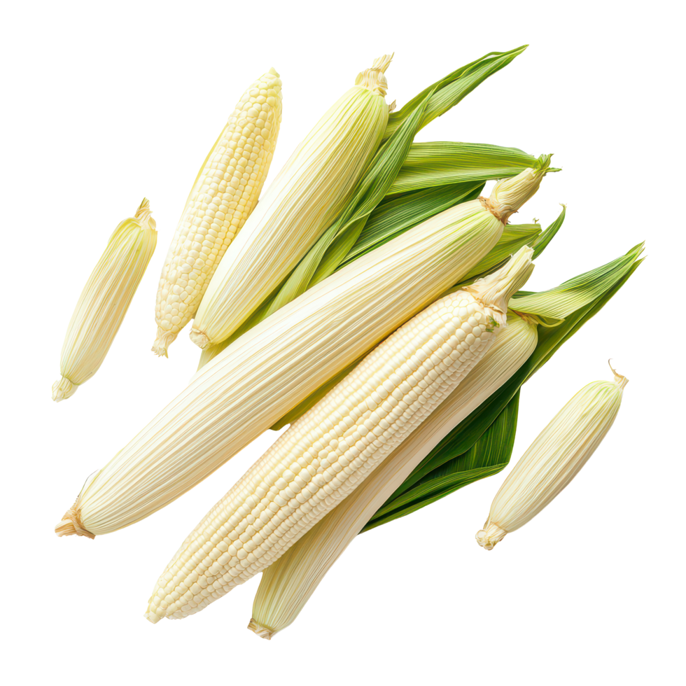 Fresh baby corn on a transparent background ready for cooking and garnishing dishes, Baby cot with toys on background, transparent background. png