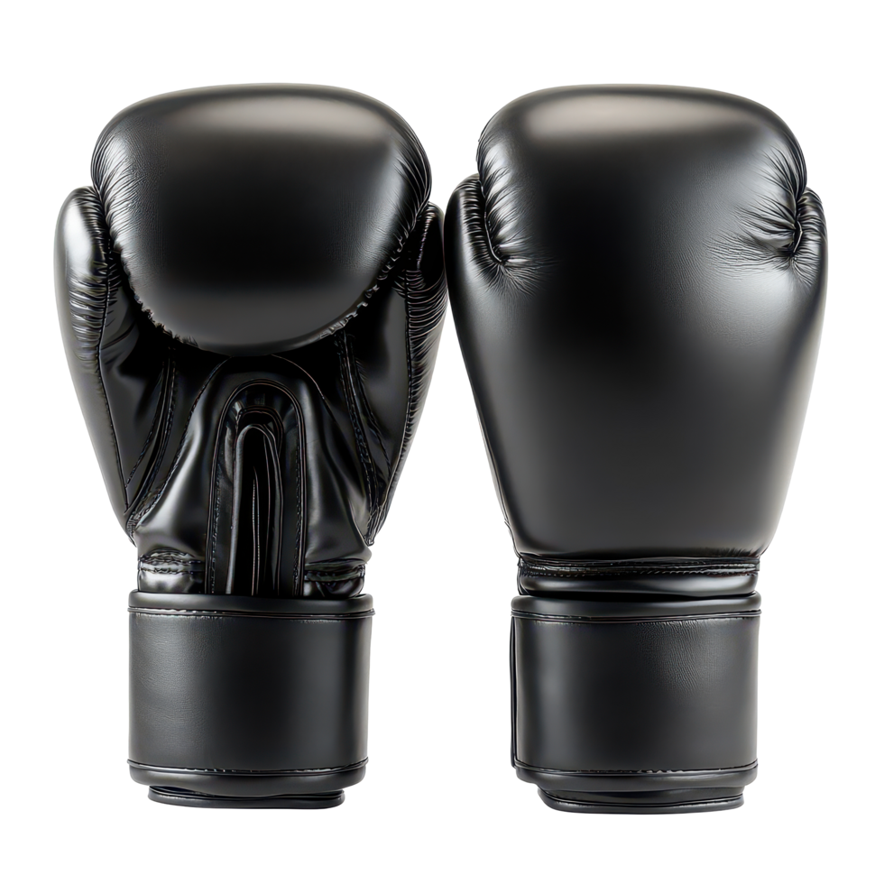 Black boxing gloves resting on a transparent background, highlighting their design for training or competition activities, Black Boxing Gloves Isolated on png