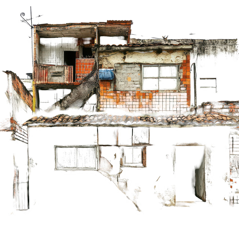 Exploring the unique architectural features of periphery homes in Brazil with a backdrop, a periphery in Brazil, transparent background. png