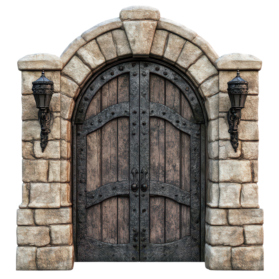 An impressive stone gate with detailed workmanship standing alone against a transparent background, Beautiful stone gate on aisolated on transparent background png