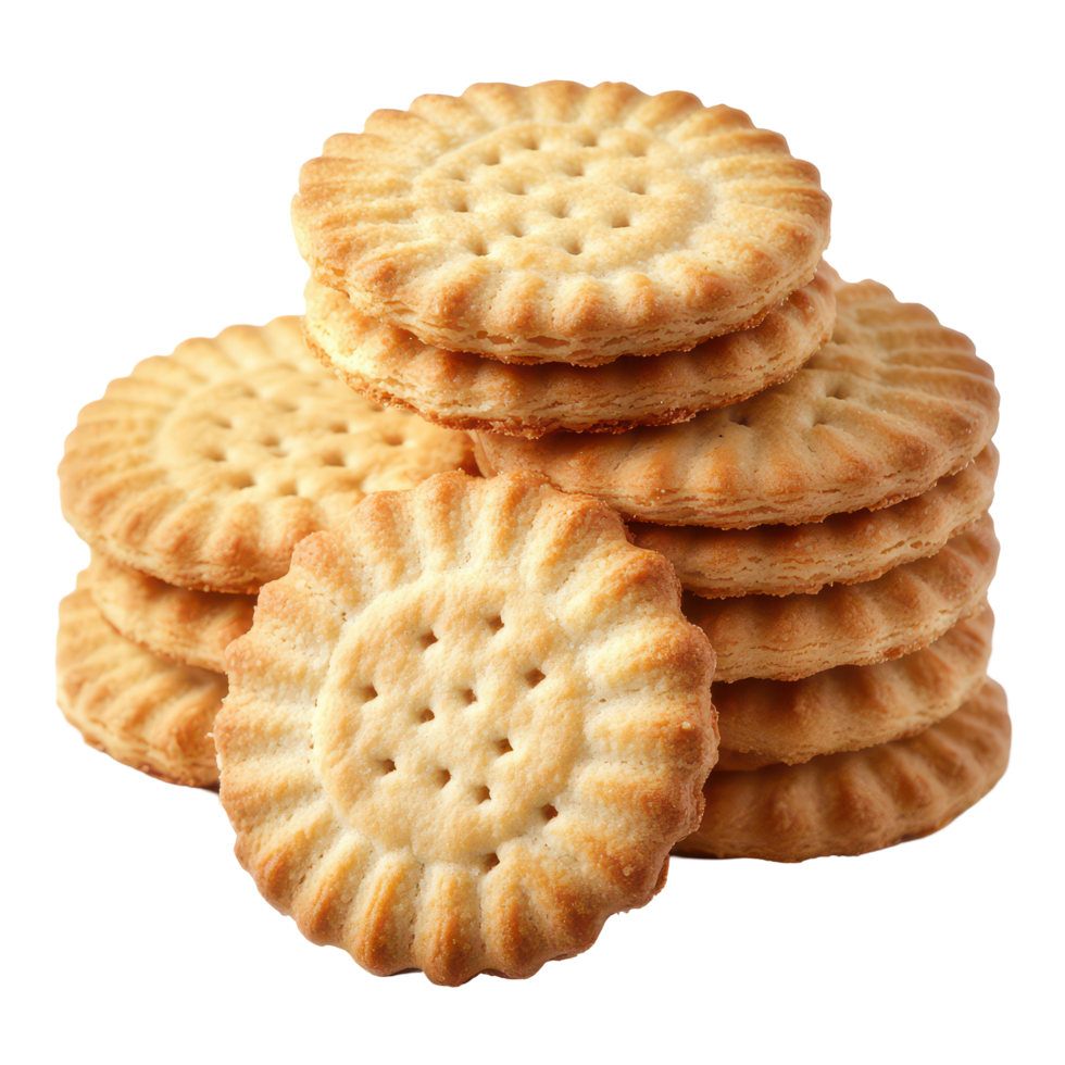 A stack of delicious biscuits isolated on a clean transparent background perfect for snacking or recipes, Biscuits isolated on transparent background png