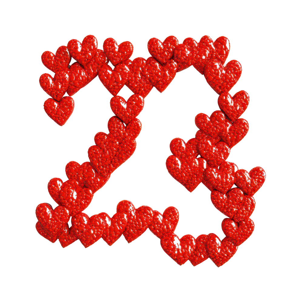 Creative red hearts arranged to form the New Year 2023 on a bright transparent background, 2024 New Year Number Made Red Hearts on transparent background png