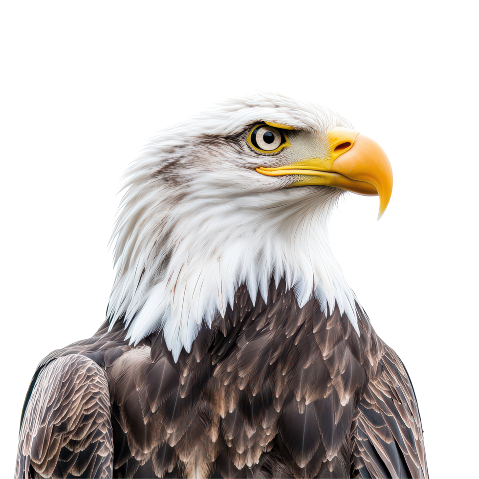 An American Bald Eagle poses proudly against a transparent background, showcasing its stunning features and plumage, American Bald Eagle on transparent background png