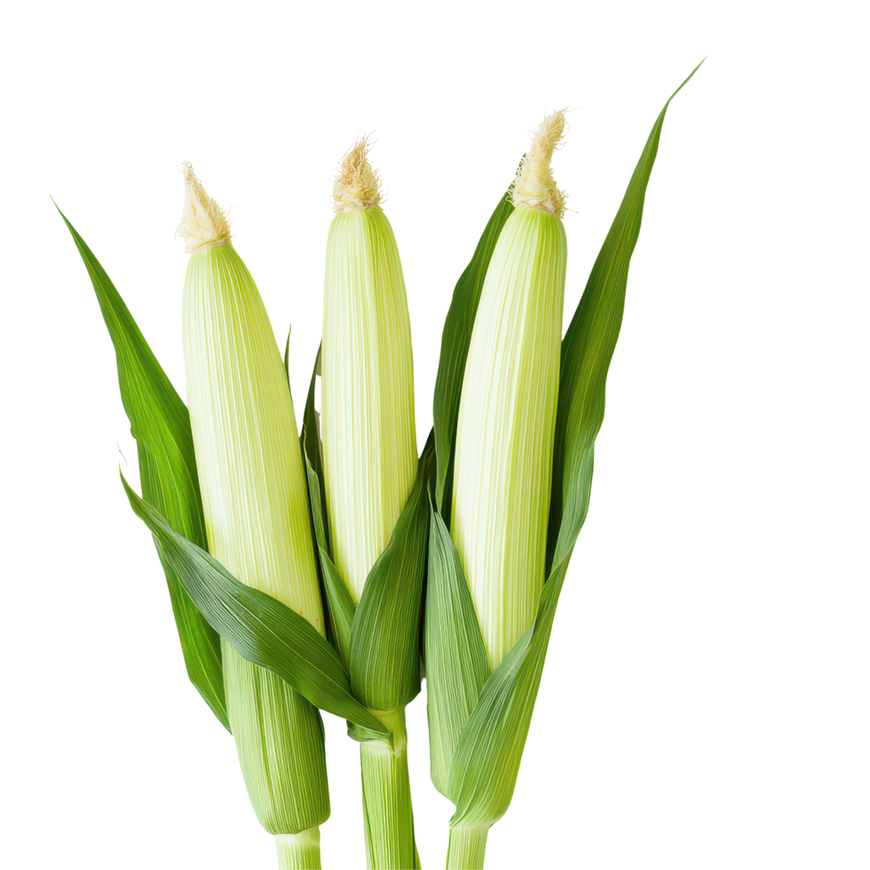 Fresh baby corn with leaves on a clean transparent background showcasing vibrant colors and natural textures, Baby cot with toys on background, transparent background. png