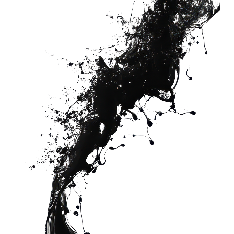 Dynamic abstract black ink splash on a clean transparent background showcasing artistic fluid motion and dramatic contrast, Abstract Black Ink Splash On transparent background png