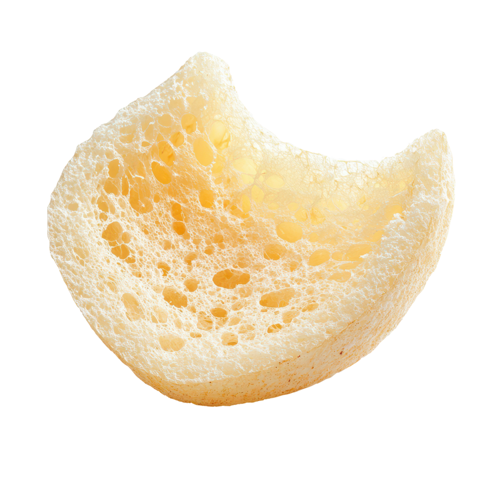 Angled loofah slice on a transparent background showcasing its natural texture and porous structure, Angled loofah slice isolate on transparent background png