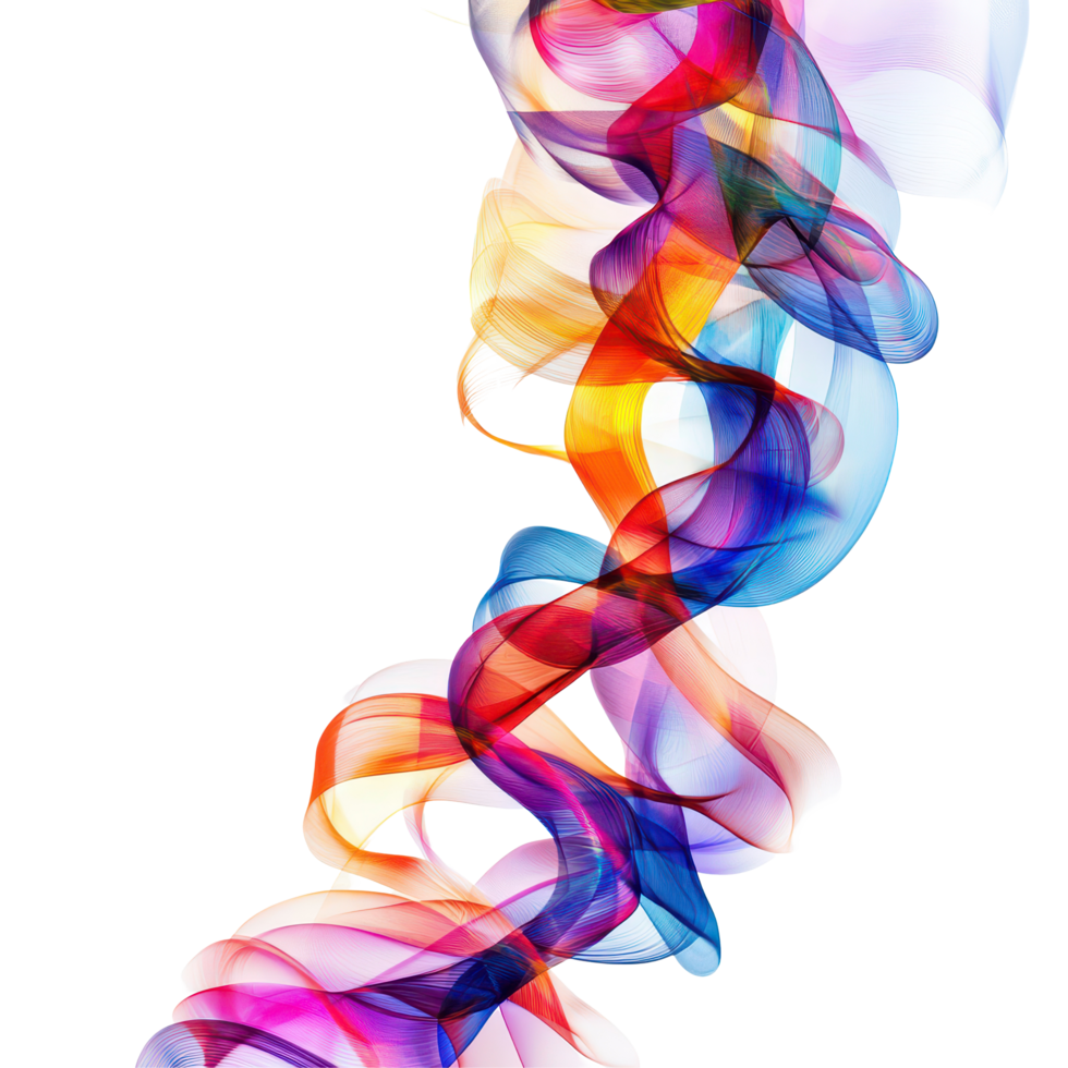Colorful abstract streamers flowing elegantly against a transparent background capturing joy and vibrancy in motion, Abstract colorful streamers, transparent background. png