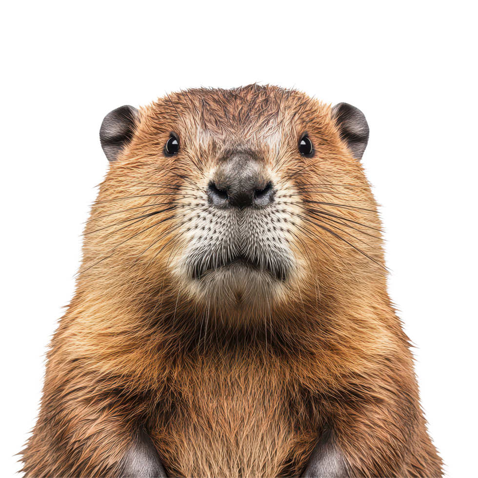 Close-up shot of a beaver's face isolated on a transparent background capturing its unique features and character, beaver face shot isolated on transparent background png