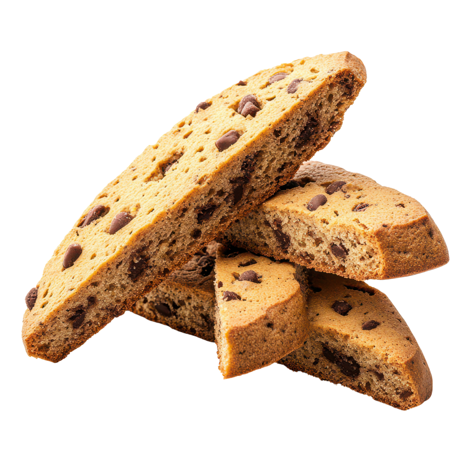 Delicious chocolate chip biscotti stacked elegantly on a transparent background perfect for any occasion, Biscotti isolated on transparent background png