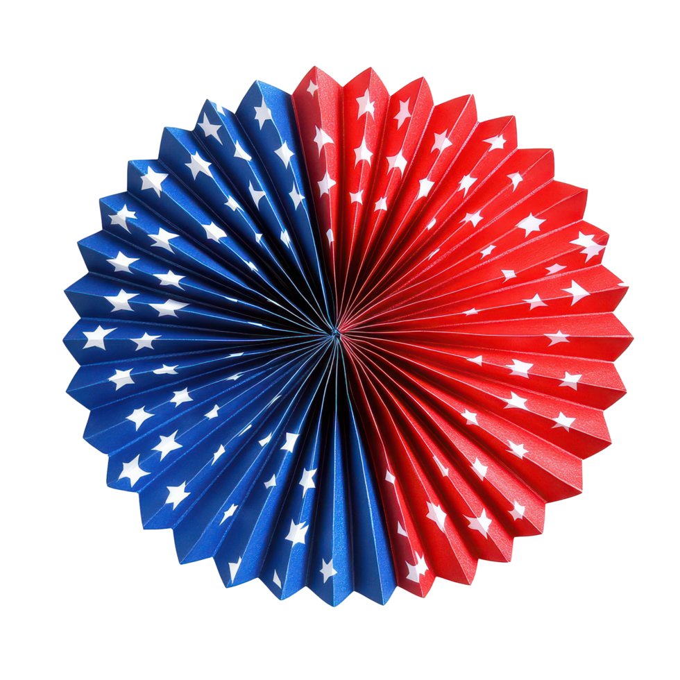Vibrant July paper fan decorations featuring red, , and blue colors displayed on a transparent background, 4th July paper fan decorations isolated on transparent background png