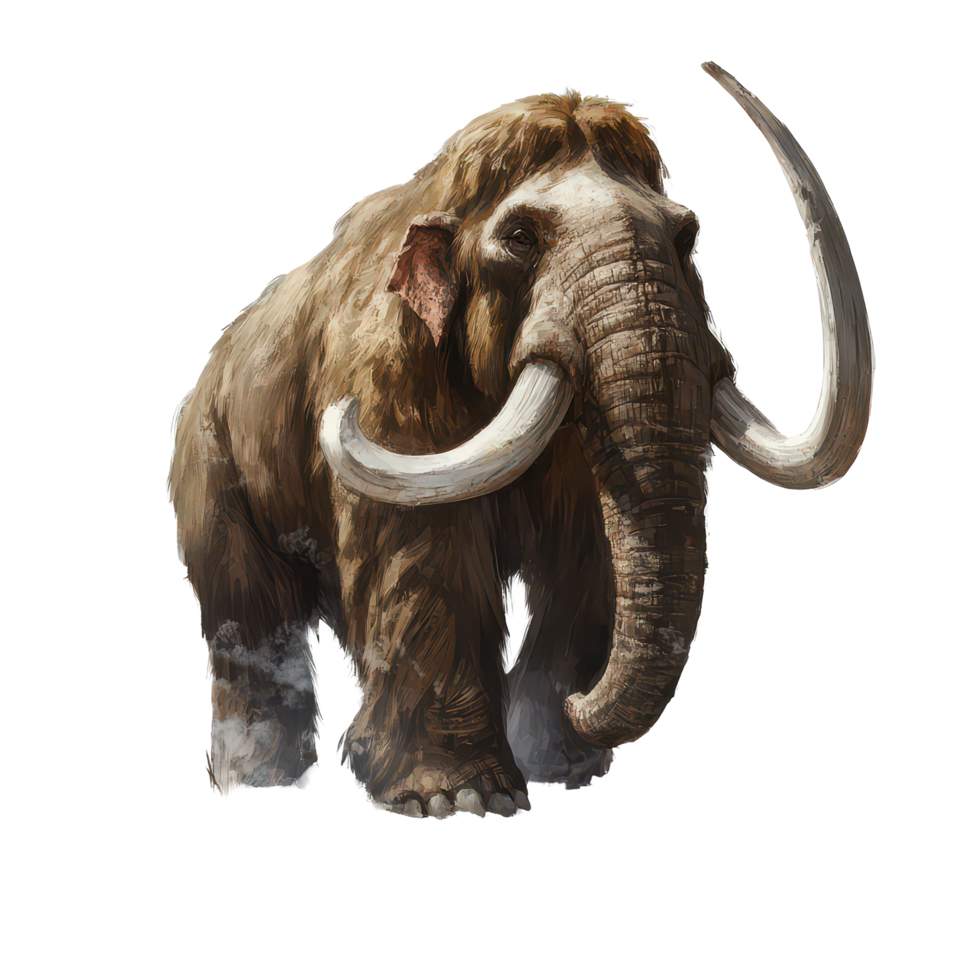 A realistic depiction of a mammoth standing in a snowy landscape with a transparent background, an realistic a mammoth, transparent background. png