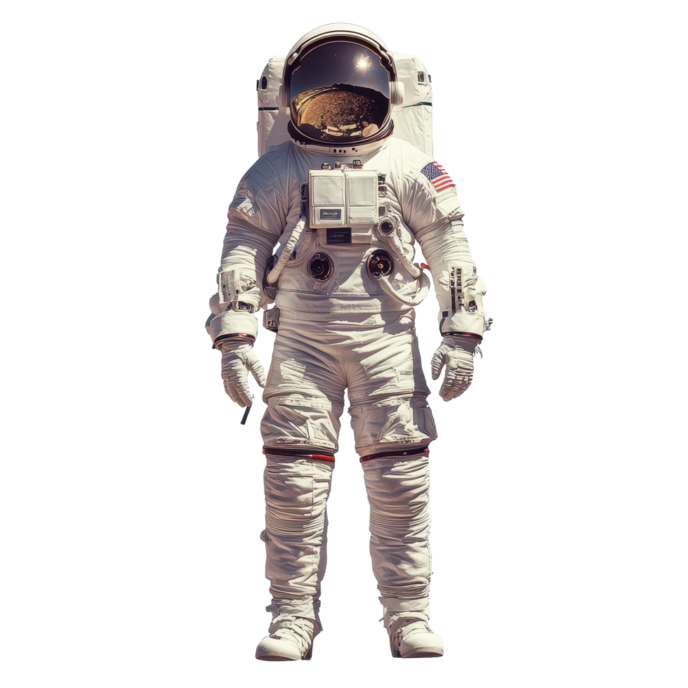An astronaut in a space suit stands against a transparent background while preparing for a space mission, Astronaut isolated on transparent background png