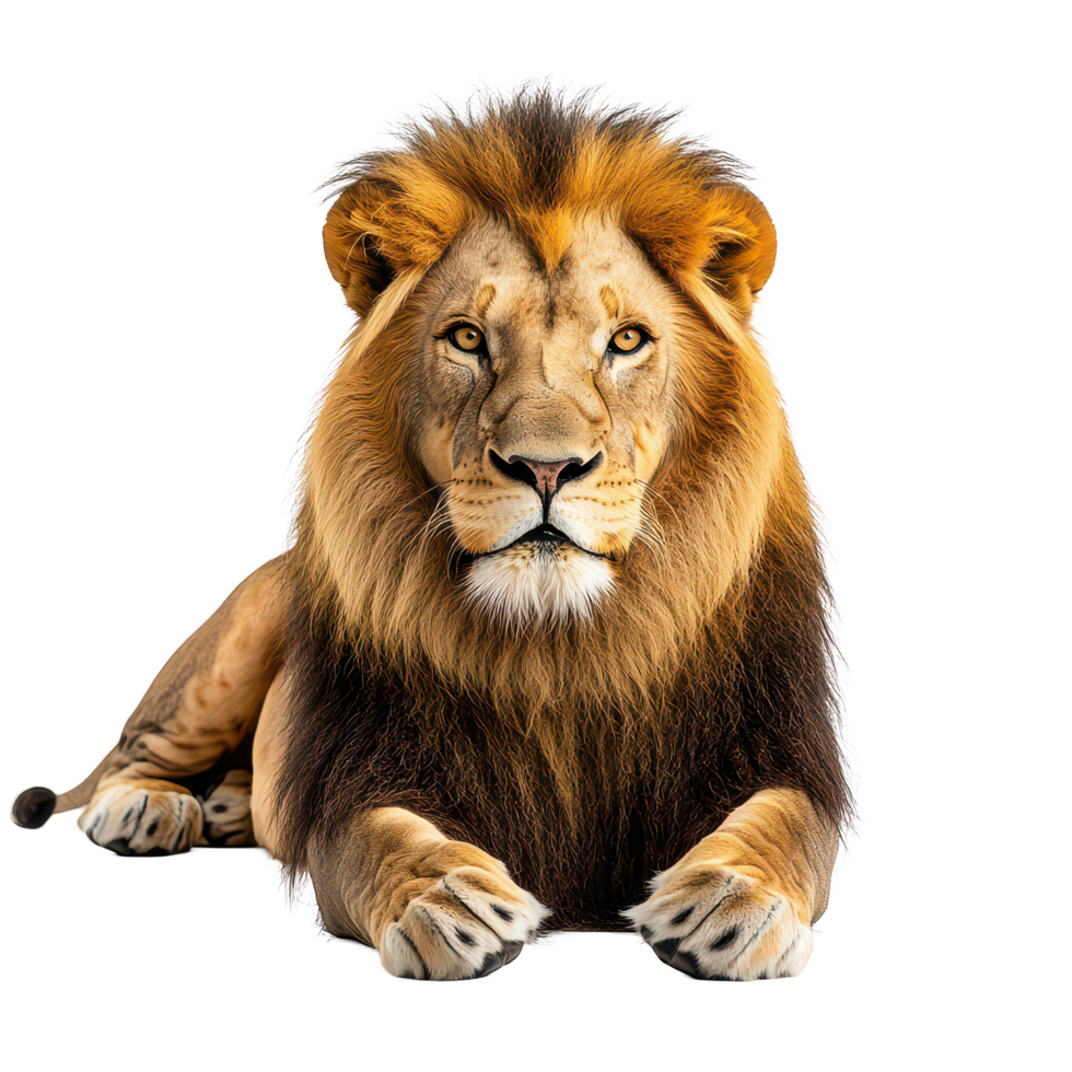 A majestic lion resting peacefully on a transparent background in a serene and calm setting, a lion laying down on a transparent background transparent background png