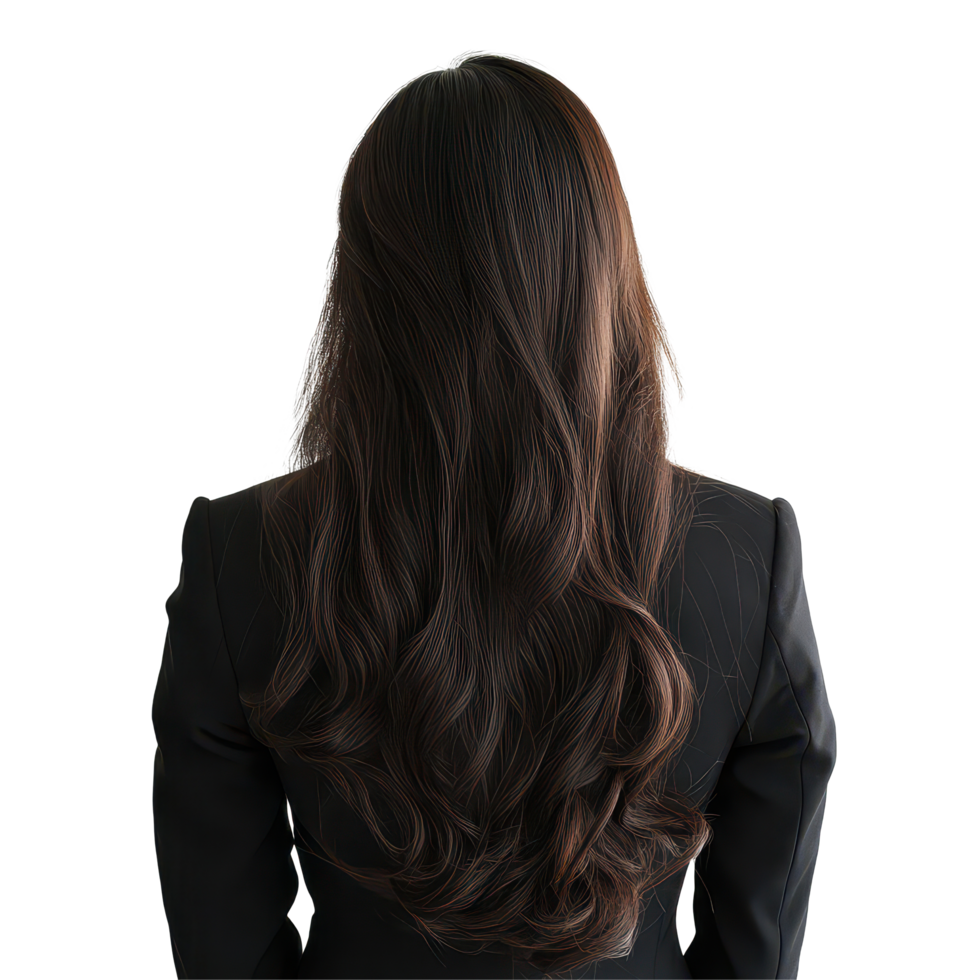 Back view of a businesswoman with long hair, dressed in a suit, against a clean transparent background, Back View Business Woman with Long Hair on transparent background png