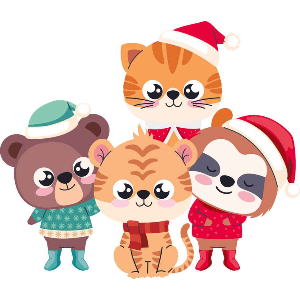 cute animals christmas characters png
