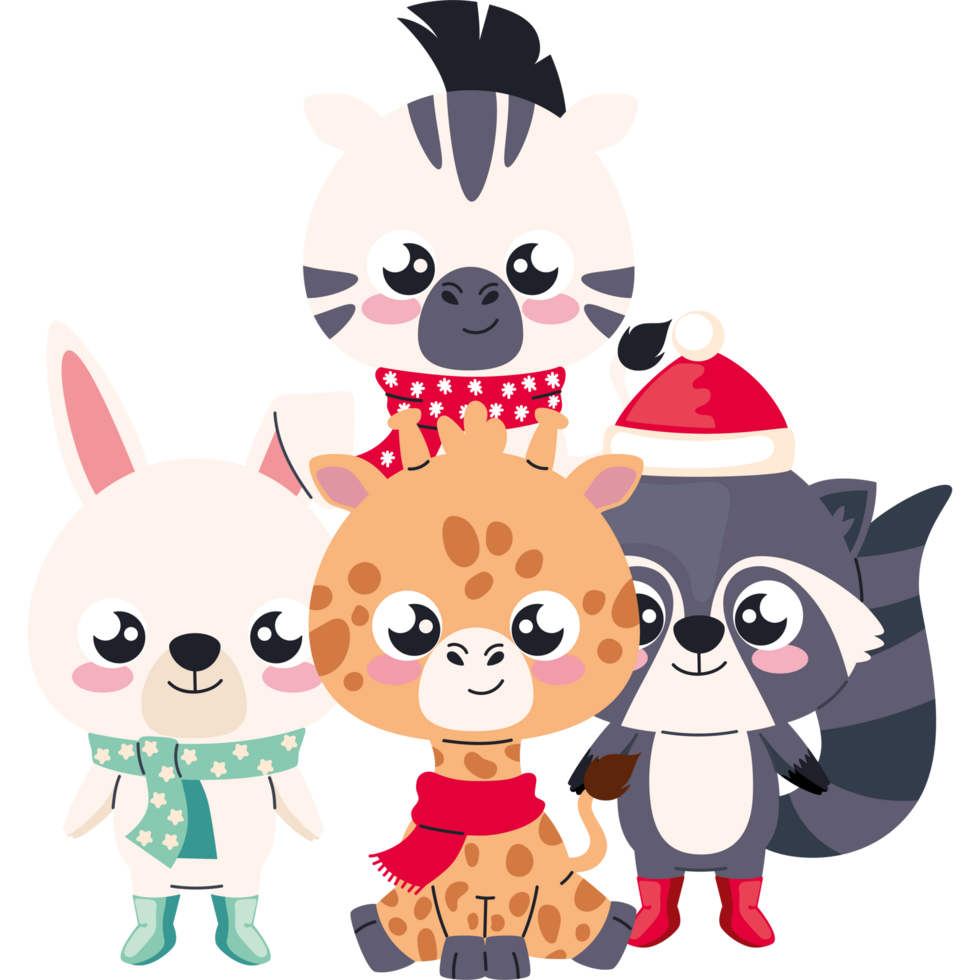 cute animals christmas illustration png