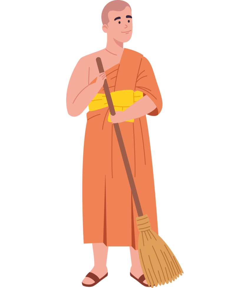 buddhist monk with broom png