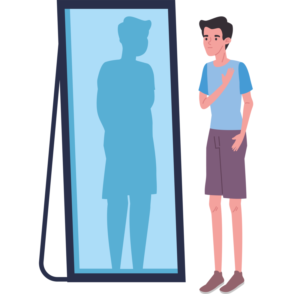 anorexia man in front of the mirror png
