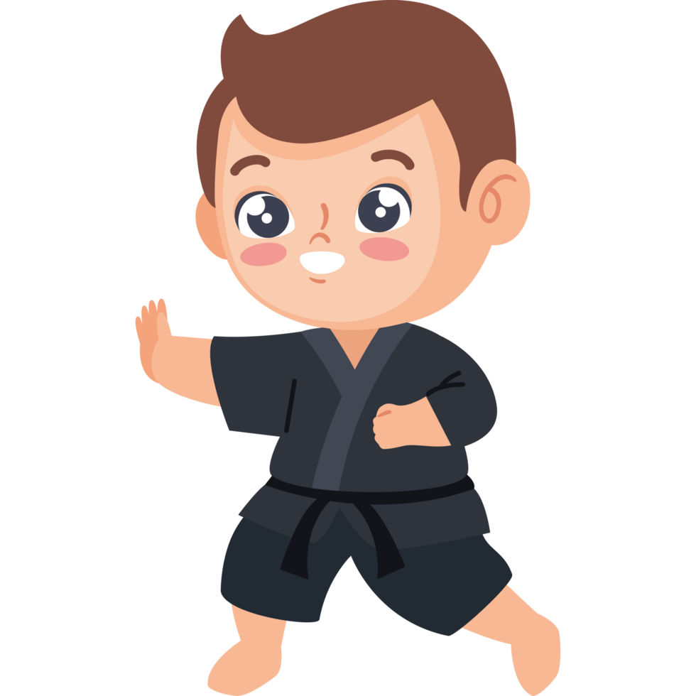 cartoon little boy practicing karate png