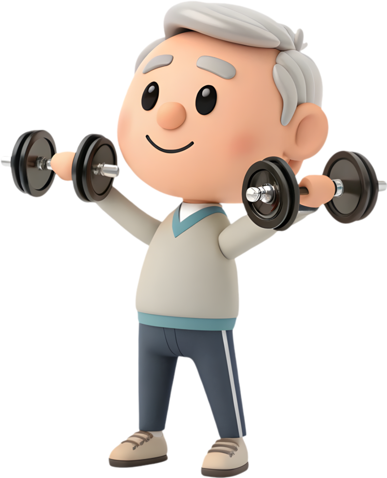 Cartoon Man Doing Exercise in Fun Adventure Journey. . png
