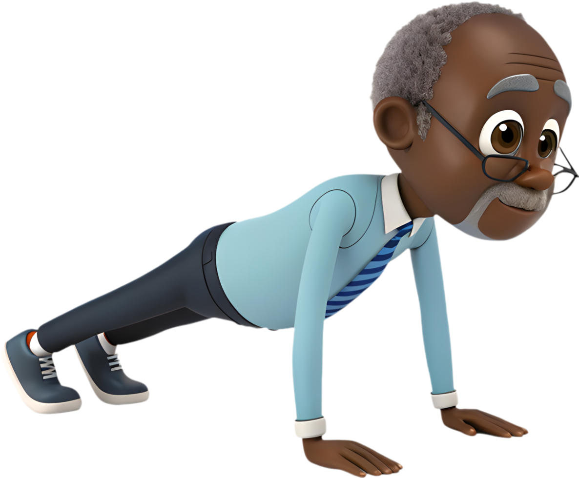 Cheerful Cartoon Man Exercising in Delightful Adventure Scene. . png