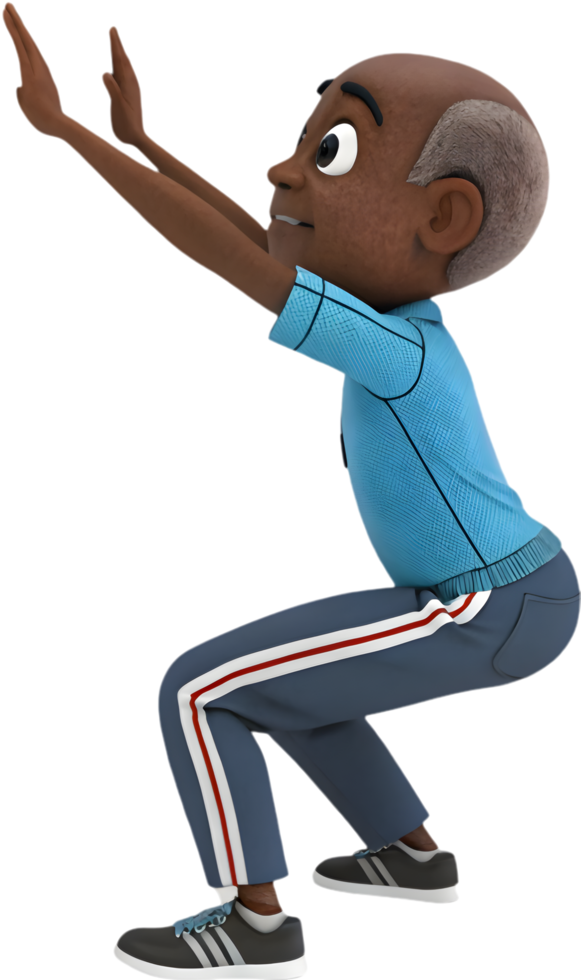 Playful Cartoon Man Exercising in Engaging Adventure Scene. . png