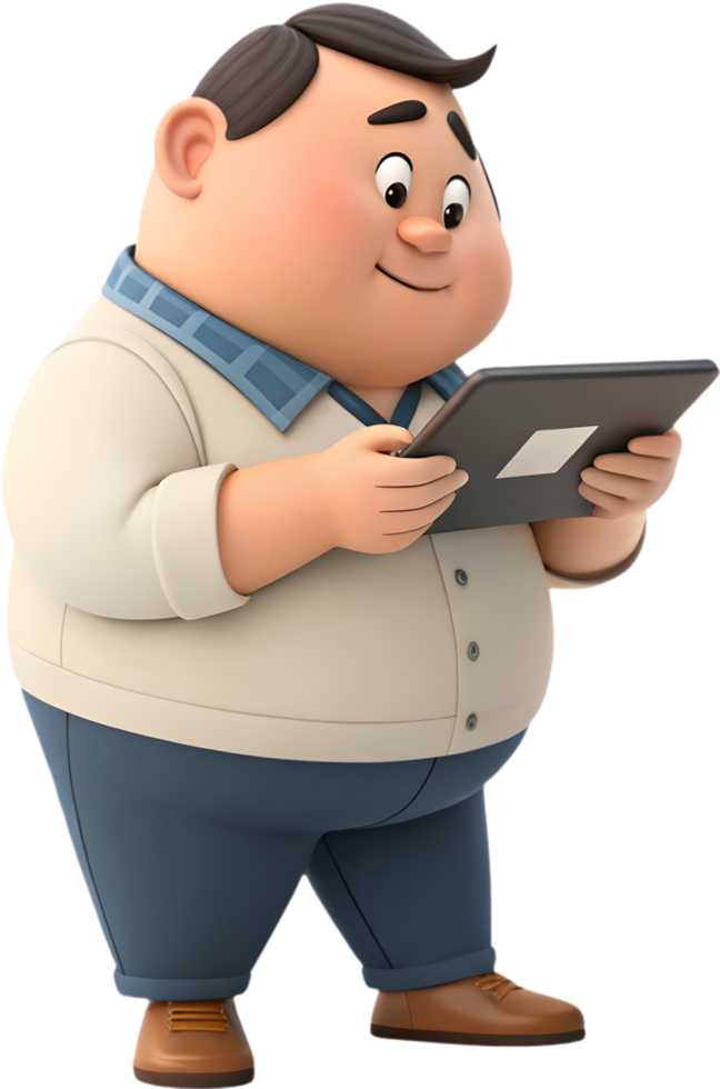 Lively Cartoon Man Embraces Technology with Happy Spirit. . png