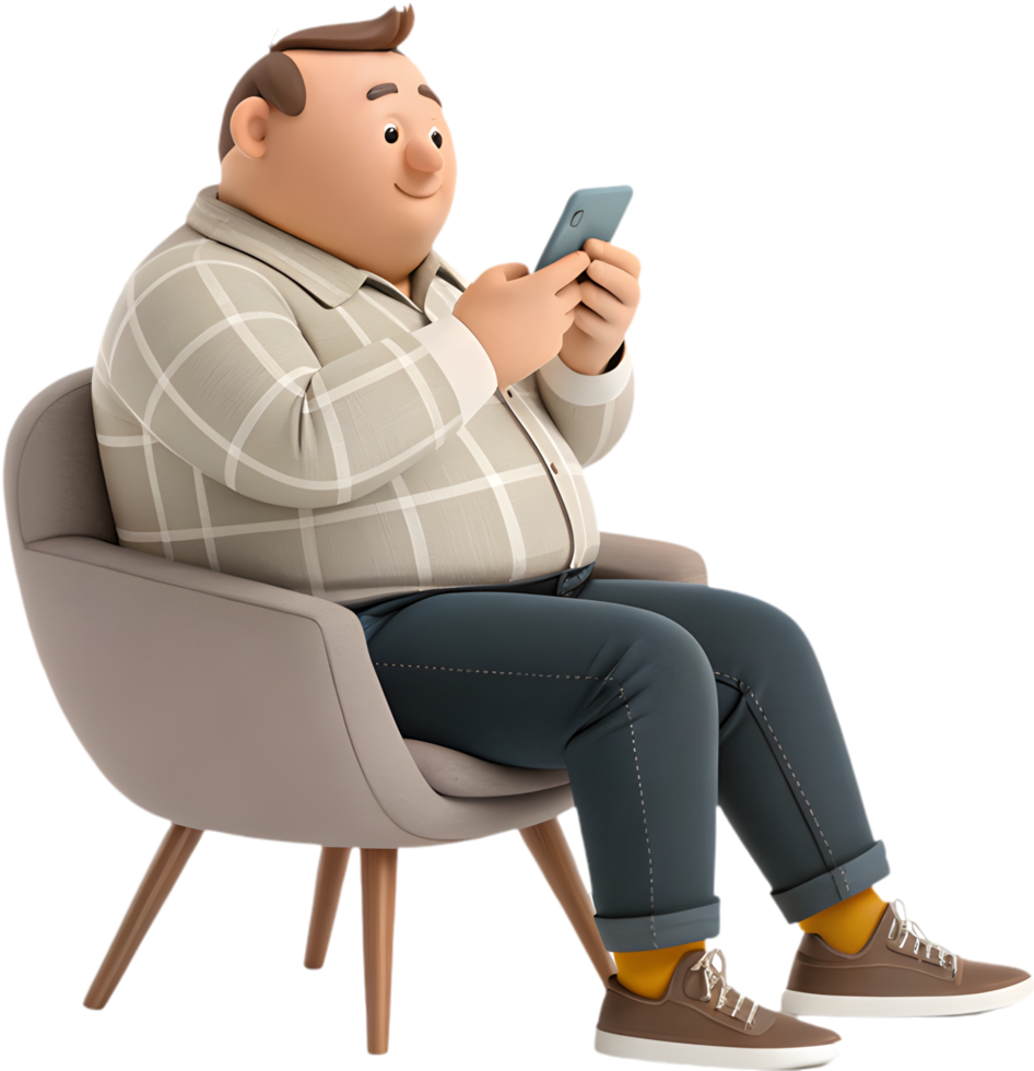 Fun Cartoon Man Navigates Modern Technology with Joy. . png