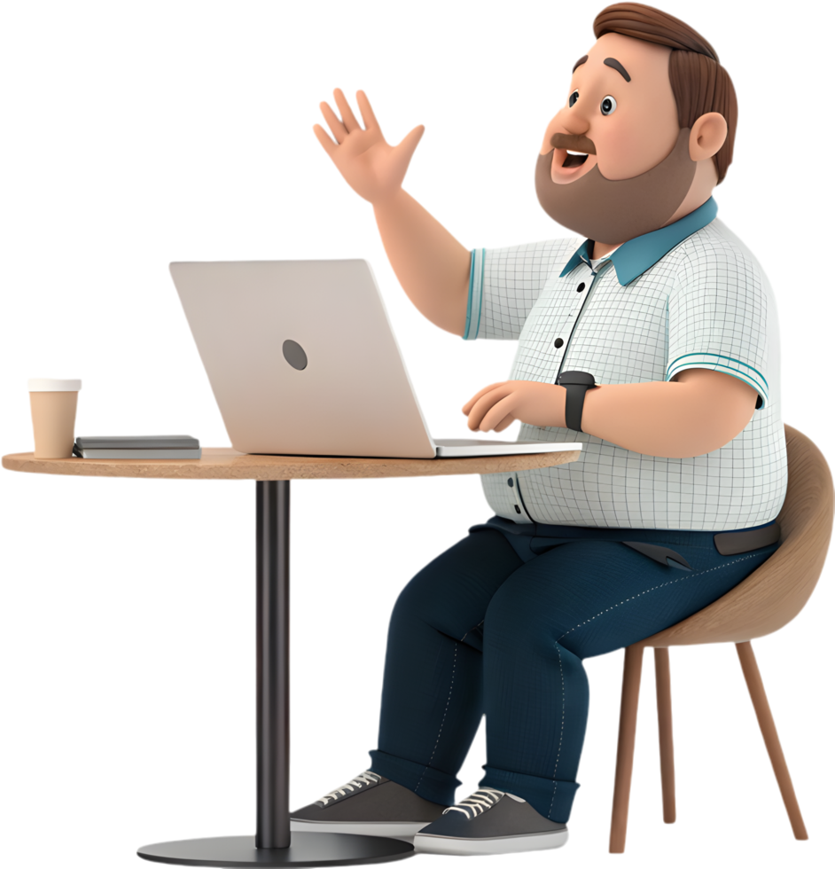 Engaging Cartoon Man Uses Modern Tech with Joy. . png