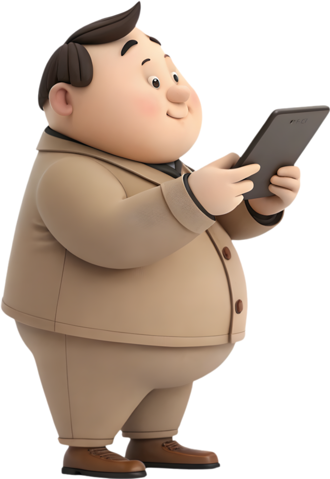 Adorable Cartoon Man Navigates Technology with Creative Spirit. . png