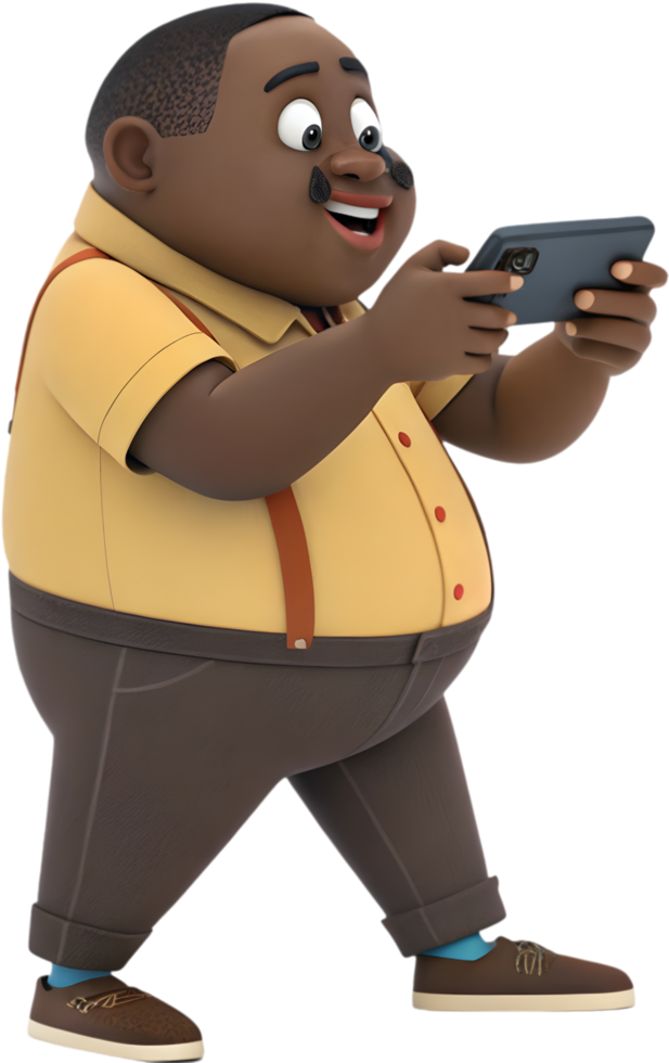 Playful Cartoon Man Shows Delightful Enthusiasm for Technology. . png