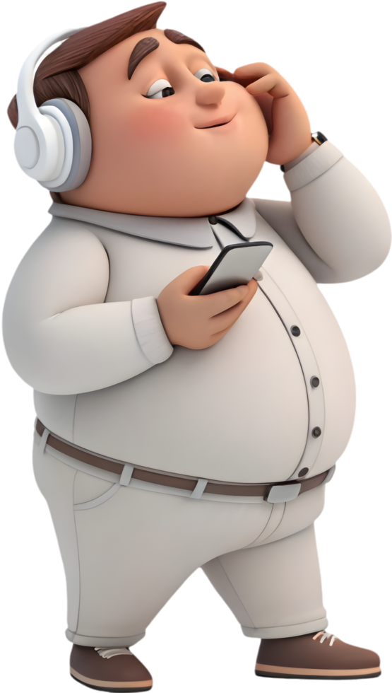 Cheerful Cartoon Man Engages with Tech in Style. . png