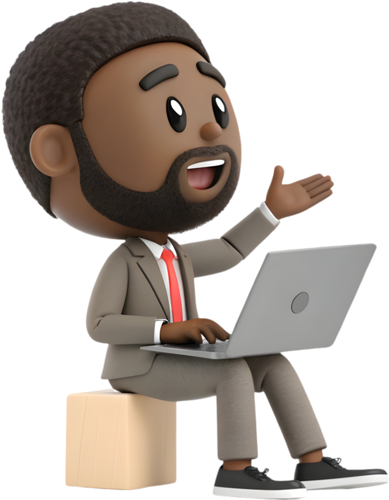 Playful Cartoon Man Uses Modern Technology with Charm. . png