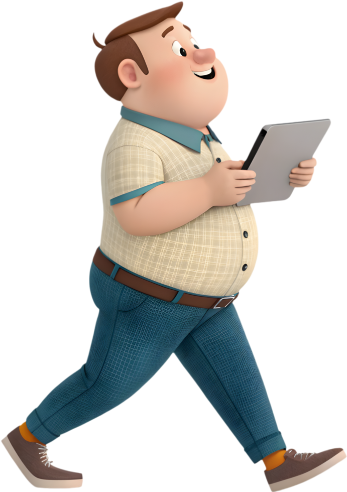 Creative Cartoon Man Navigates Technology with Joyful Energy. . png