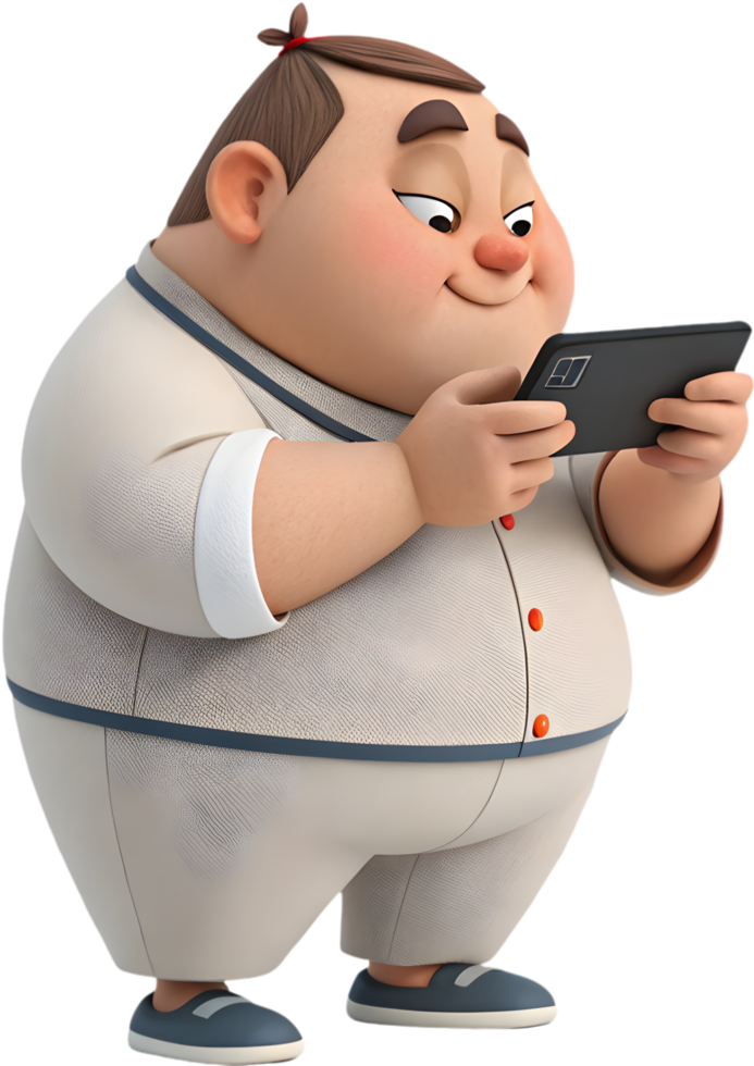 Cute Cartoon Man Shows Delightful Enthusiasm for Technology. . png