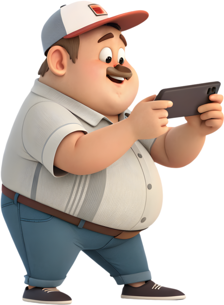 Fun Cartoon Man Embraces Technology in Delightful Adventures. . png