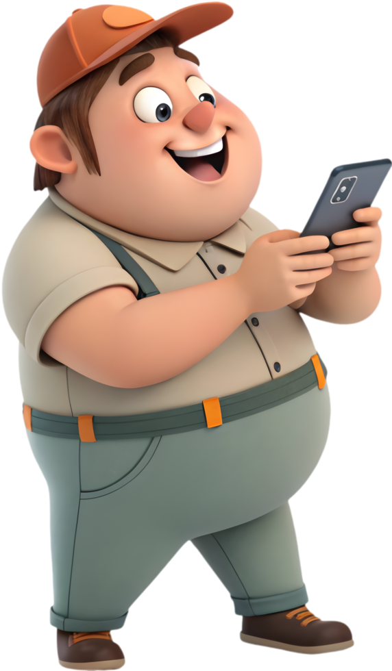 Fun Cartoon Man Embraces Technology with Lively Energy. . png