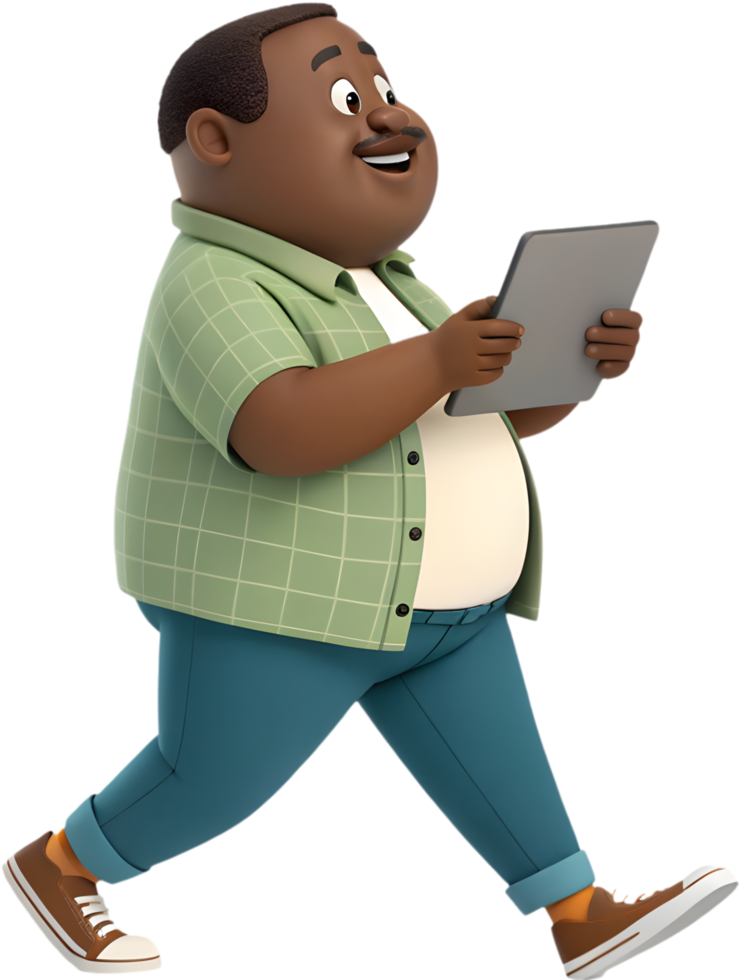 Creative Cartoon Man Navigates Technology with Delightful Energy. . png