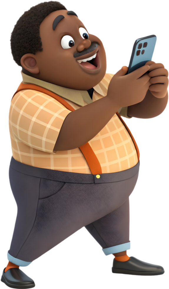Playful Cartoon Man Navigates Tech with Happy Enthusiasm. . png