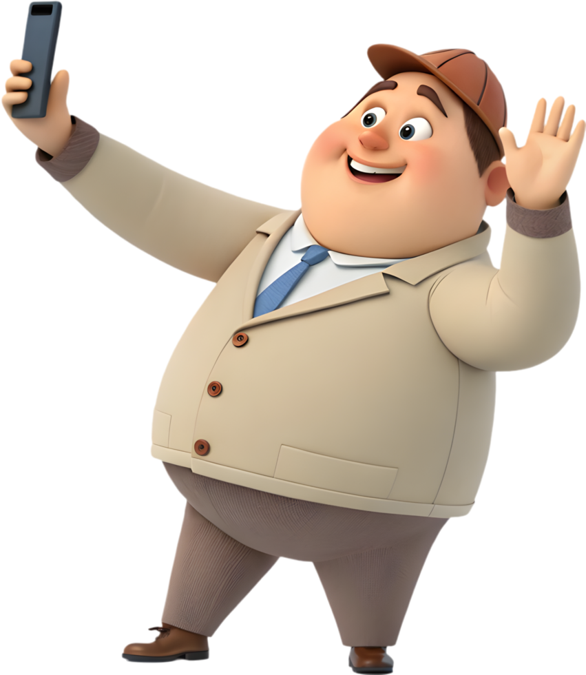 Charming Cartoon Man Navigates Tech with Delightful Energy. . png