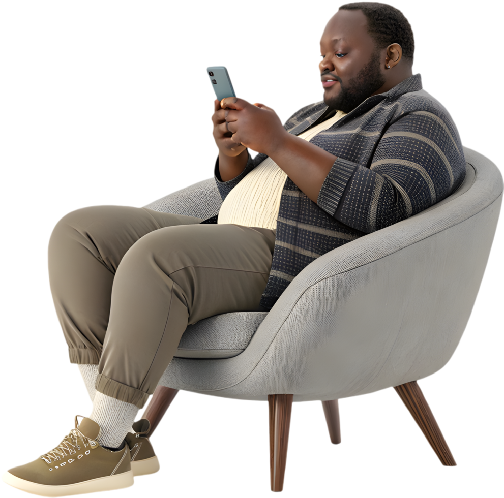 Playful Cartoon Man Interacts with Modern Tech Creatively. . png